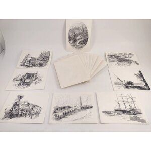 8 Hasty Note Cards Canadian Historical Drawings Art Prints Tonia Marks  1960s